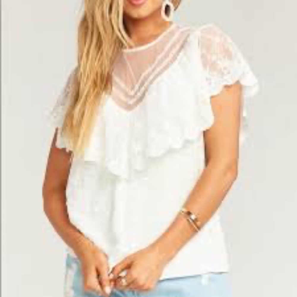 Show Me Your Mumu Louisa Top in Pretty White Lace.